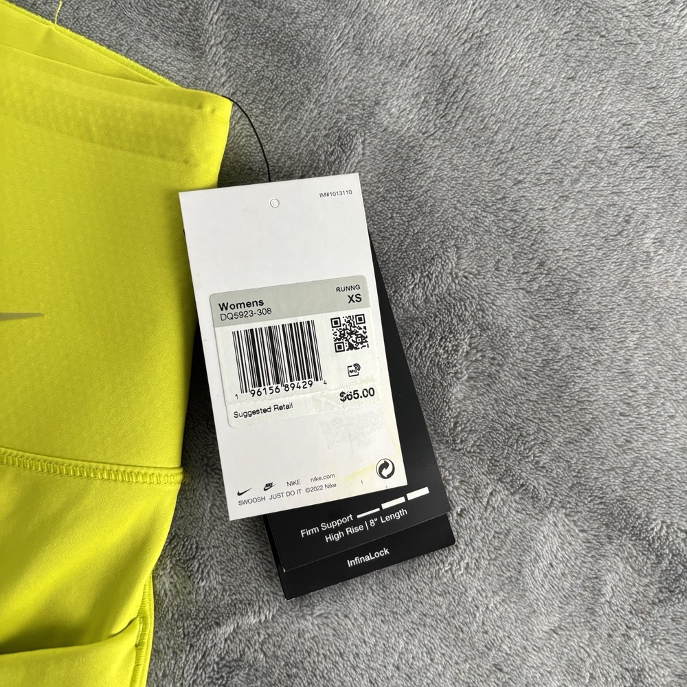 Nike Go Dri-FIT Women's Running Shorts High-Waisted with Pockets XS Yellow New - Picture 8 of 10